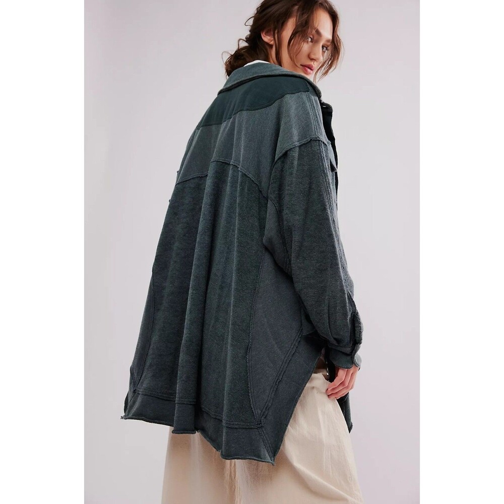 Free People Riley Sweatshirt Top Buttondown Slouchy Oversized Collared S 271404 - Picture 3 of 7